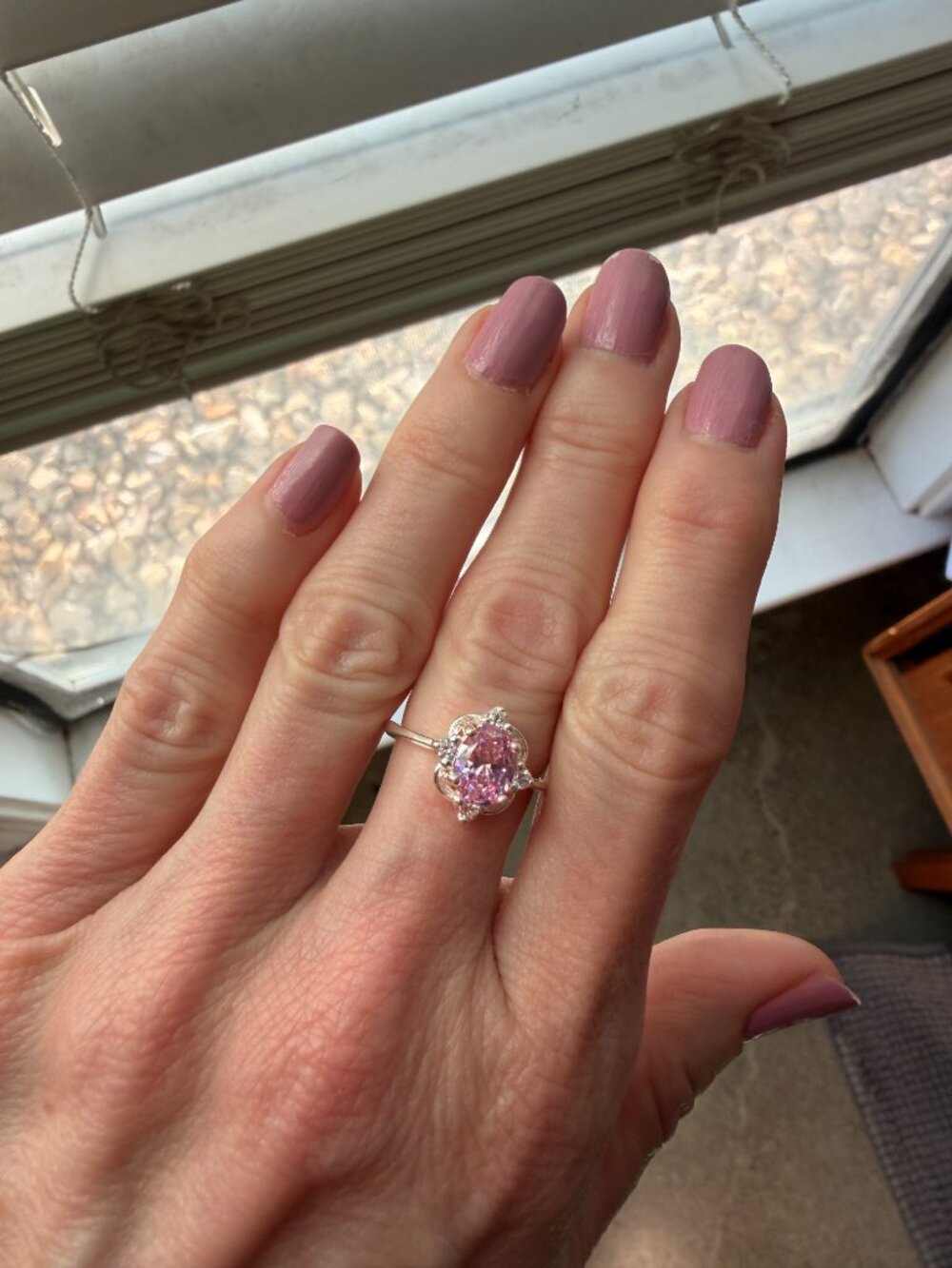 NIB Delicate Dainty Sterling 925 Oval Pink & White CZ Ring - 6 - Picture 6 of 12